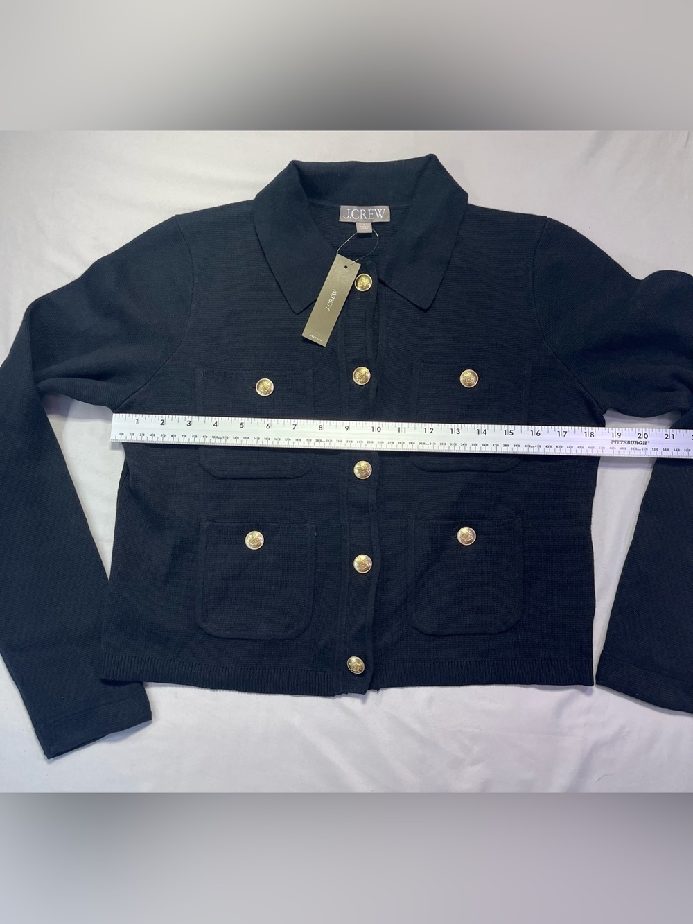 J. Crew Black Sweater Lady Cropped Patch Pocket Jacket Gold Buttons NWT - S - Picture 8 of 10